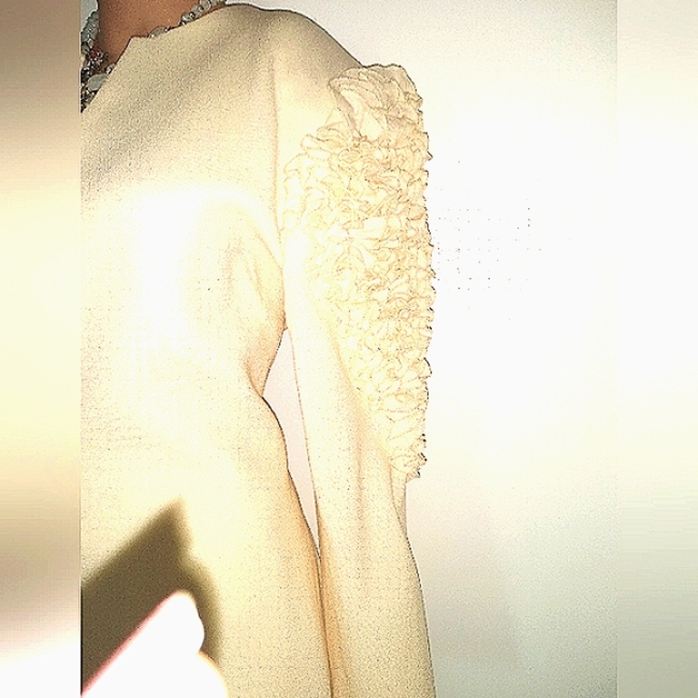 Vintage Elegant Cream Long Sleeve Jacket Wedding Skirt Suit - Picture 3 of 8